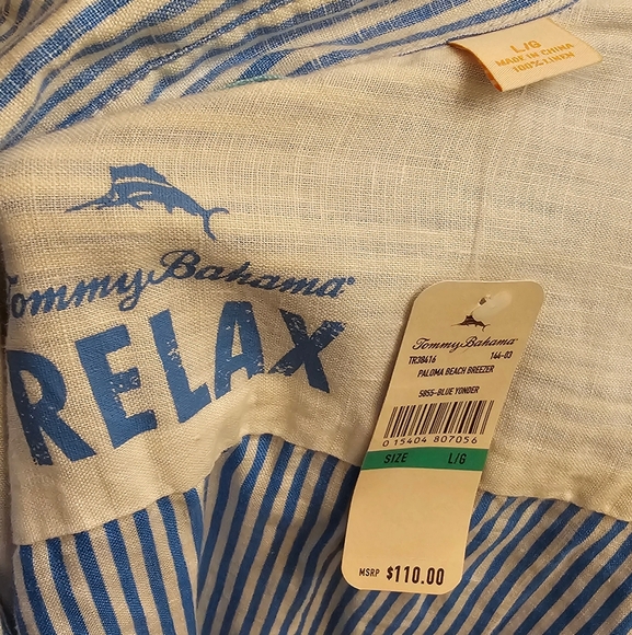 Tommy Bahama Relaxed Linen Blue Striped Men's Shirt Size Large NWT - Picture 13 of 13